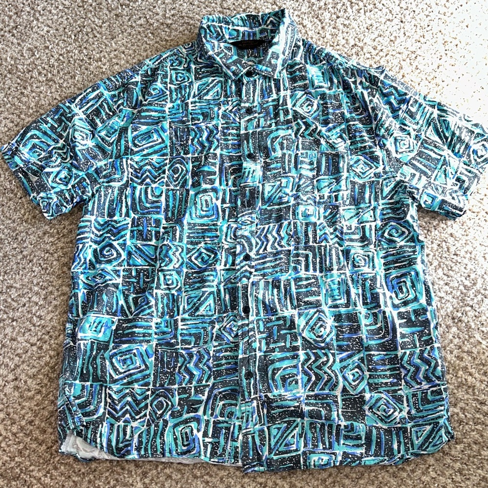 Vintage Blue Crazy Pattern Button Down Shirt - Cotton On - Men’s L